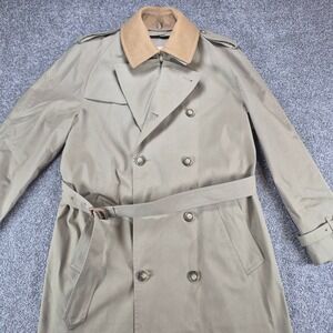Vintage Brooks Brothers Trench Coat Mens 40 Long Tan Double Breasted Belted
